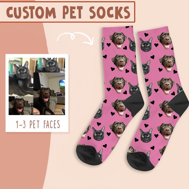 Cat And Dog Face Personalised, with Heart on Pink Socks (Creator Uploaded)