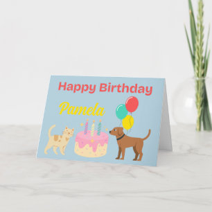 CAT AND DOG HAPPY BIRTHDAY CARD