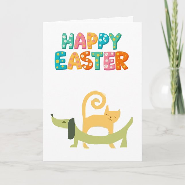 CAT AND DOG HAPPY EASTER CARD (Front)