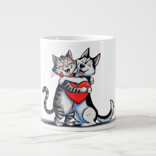 Cat and dog in love  large coffee mug