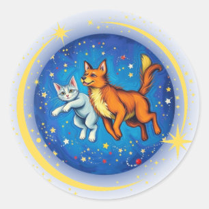 Cat and Dog in Space Classic Round Sticker