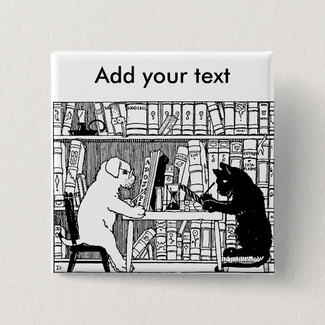 Cat and Dog in the Library 15 Cm Square Badge (Front)