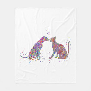 Cat and dog kissing  fleece blanket