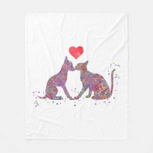 Cat and dog kissing fleece blanket