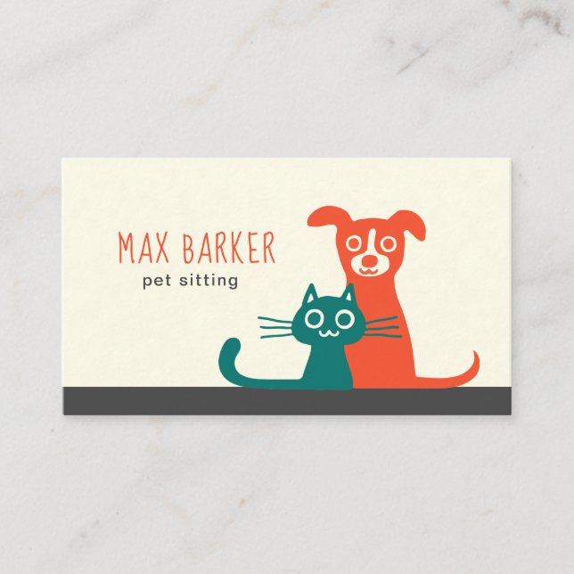Cat and Dog Modern Pet Care | Colourful Animals Business Card (Front)