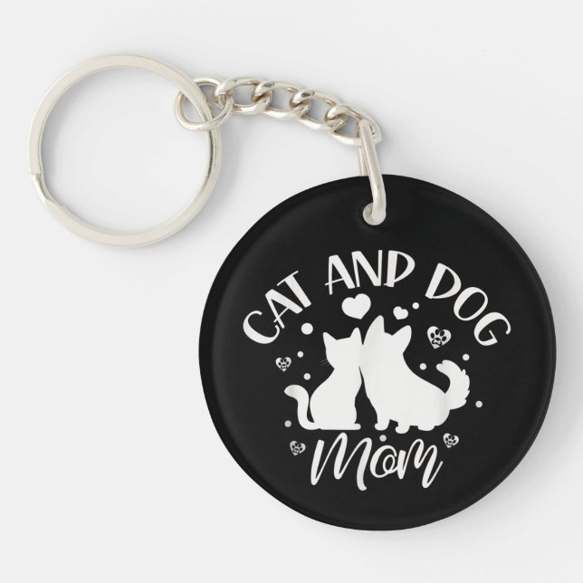 Cat And Dog Mum Girl Lover Dogs Cats Mother Mummy  Key Ring (Front)
