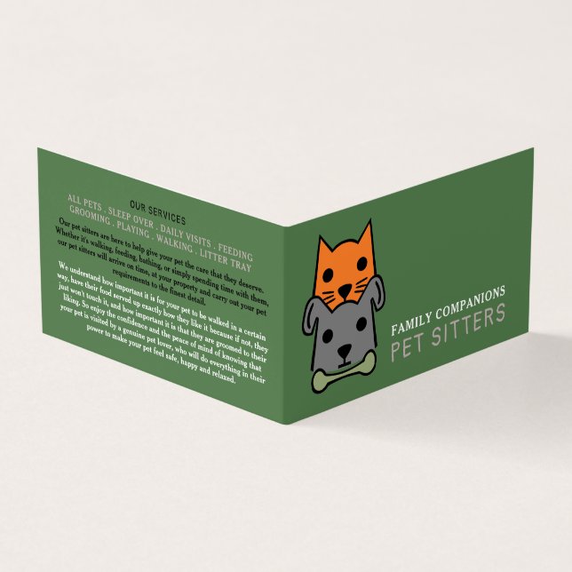 Cat and Dog, Pet Sitting Service Detailed Business Card (Outside)