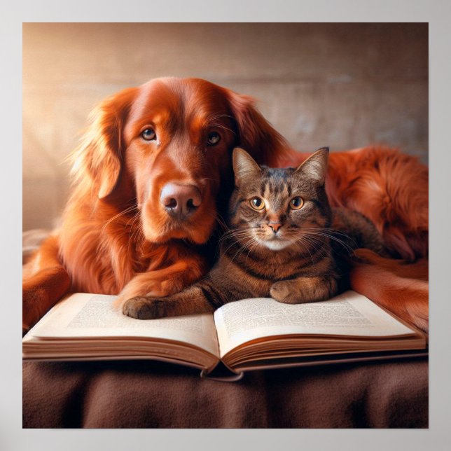 Cat and dog reading a book poster (Front)