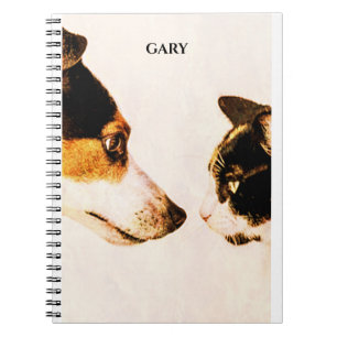 "CAT AND DOG' spiral notebook, personalised name. Notebook
