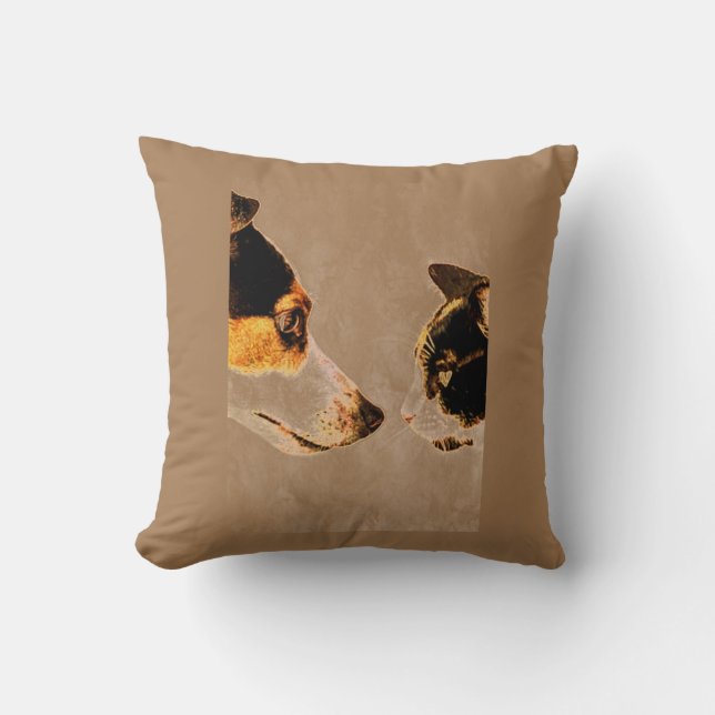 "cat and dog" throw pillow. cushion (Front)