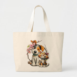 Cat and Dog Tote Bag, Cute Whimsical Pet Lover Tot