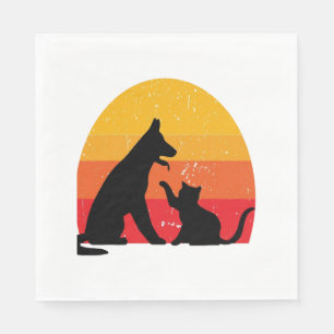 cat and dog watching sunset napkin