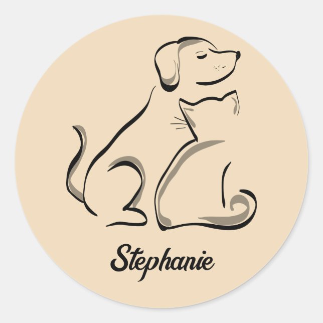 Cat and Dog With Personalised Name Sticker (Front)