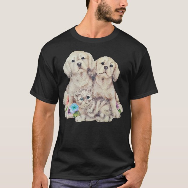 Cat And Dogs Puppy love T-Shirt (Front)