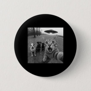 Cat and Dogs Selfie with Alien UFO Funny for Men 6 Cm Round Badge