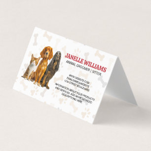 Cat and Dogs Sitting Paw and Bones Pattern Business Card
