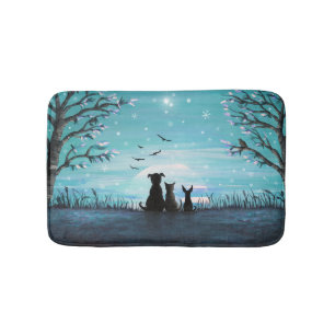 Cat and dogs Winter Sunset Bath Mat