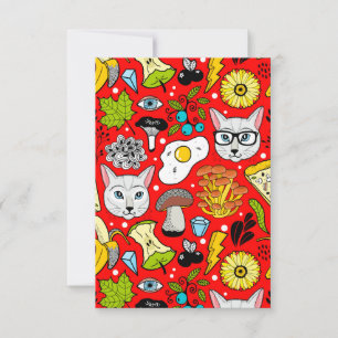 Cat and egg on red
