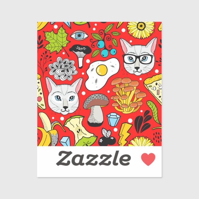 Cat and egg on red (Sheet)