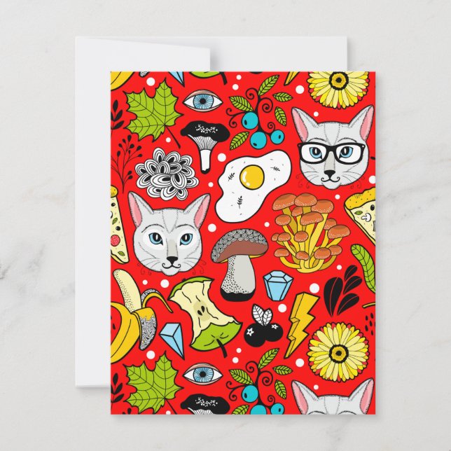 Cat and egg on red announcement (Front)