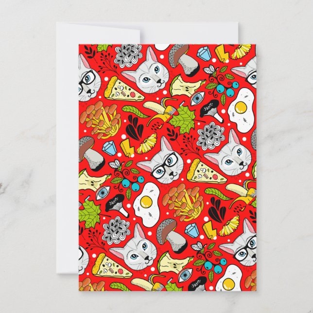 Cat and egg on red card (Front)