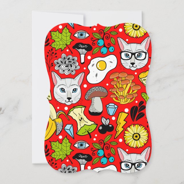 Cat and egg on red card (Front)