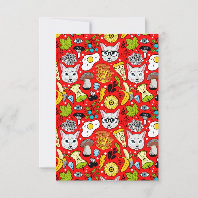 Cat and egg on red card (Front)
