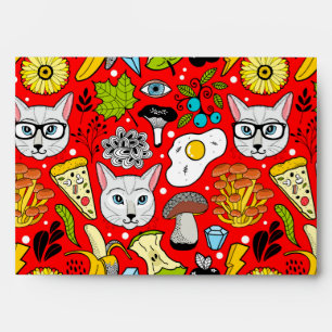 Cat and egg on red envelope