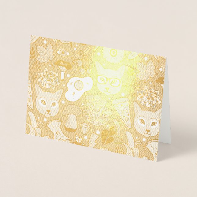 Cat and egg on red foil card (Front)