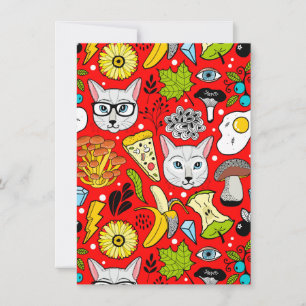 Cat and egg on red invitation