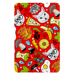 Cat and egg on red magnet