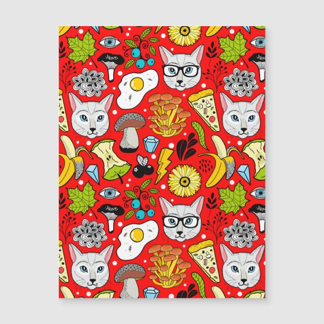 Cat and egg on red magnetic invitation (Front)