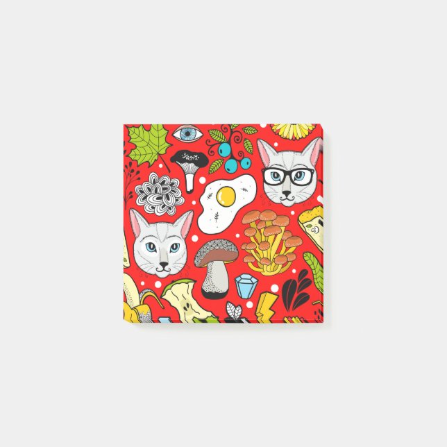 Cat and egg on red post-it notes (Front)