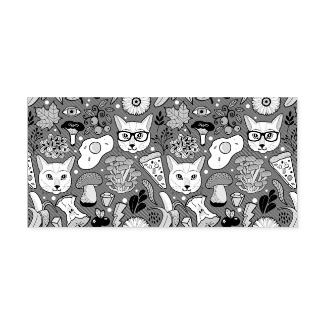 Cat and egg on red self-inking stamp (Design)