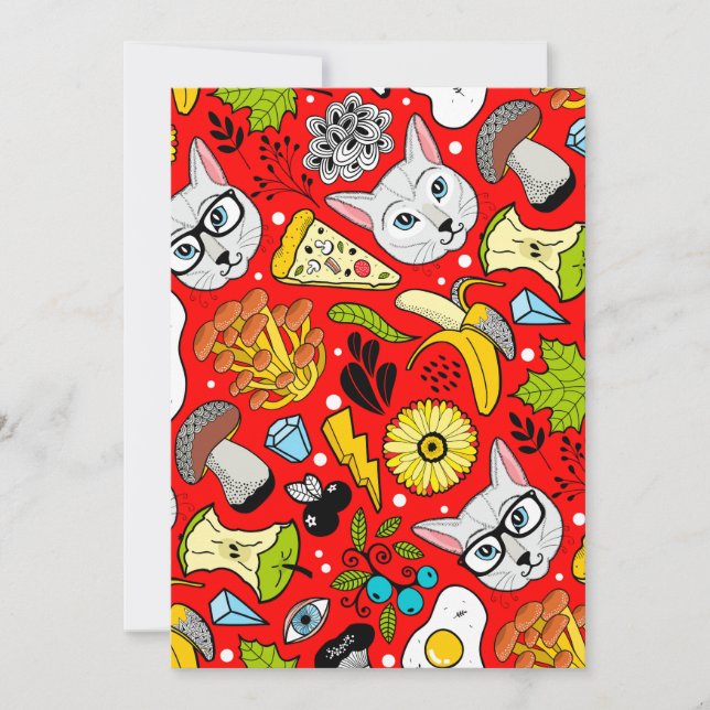 Cat and egg on red thank you card (Front)
