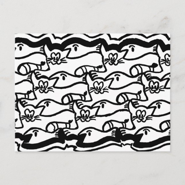 Cat and Fish Big Coloring Plate Postcard (Front)