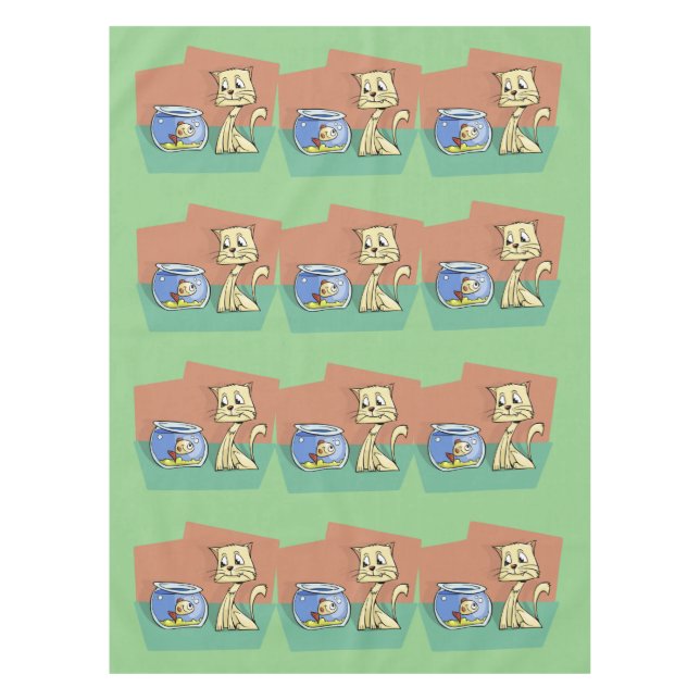Cat and fish bowl clipart tablecloth (Front)