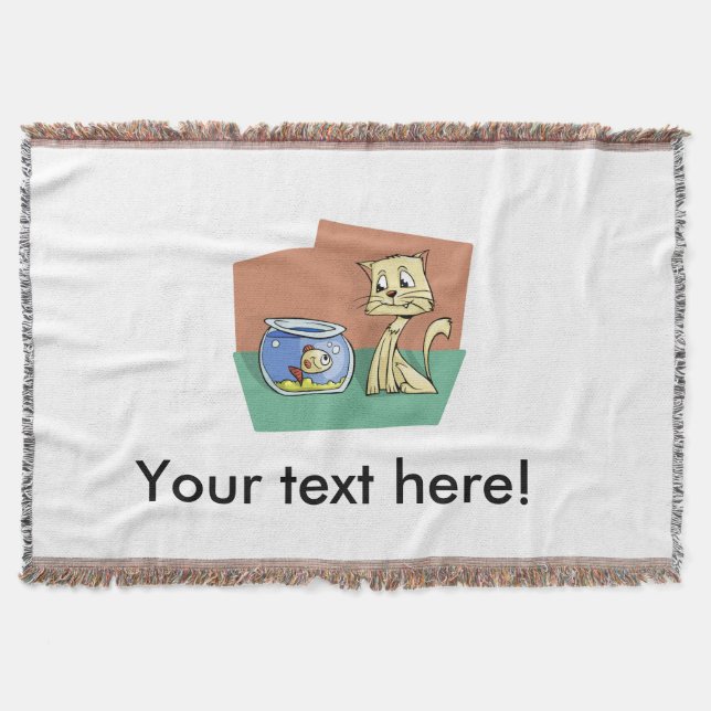 Cat and fish bowl clipart throw blanket (Front)
