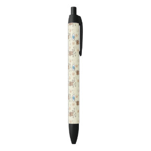 cat and fish pattern black ink pen