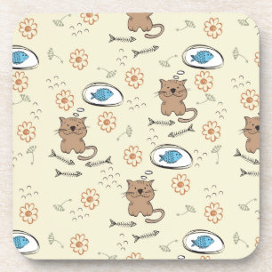 cat and fish pattern coaster