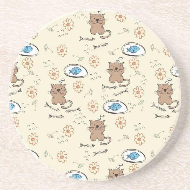 cat and fish pattern coaster (Front)