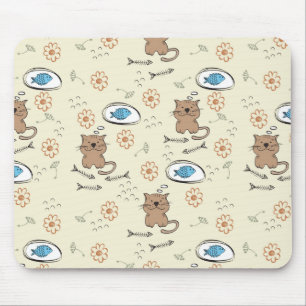 cat and fish pattern mouse pad
