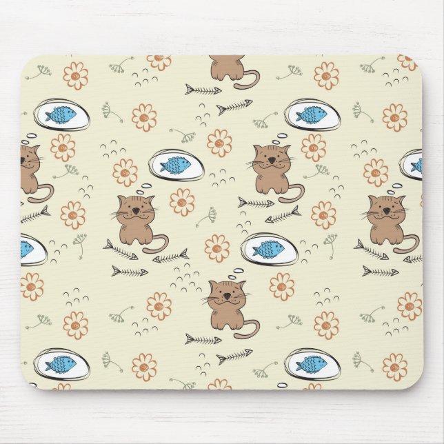 cat and fish pattern mouse pad (Front)