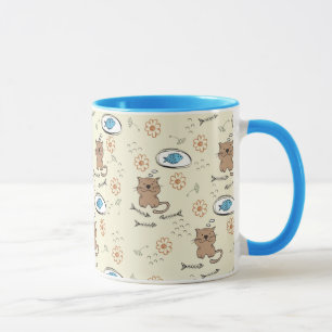 cat and fish pattern mug