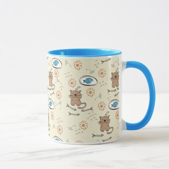 cat and fish pattern mug (Right)