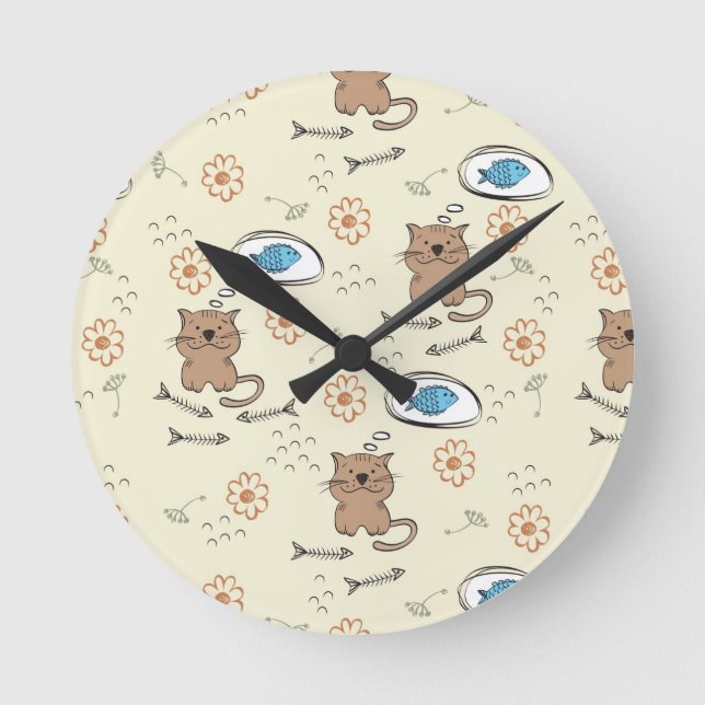 cat and fish pattern round clock (Front)