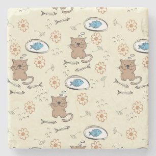 cat and fish pattern stone coaster