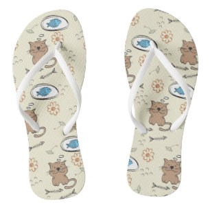cat and fish pattern thongs