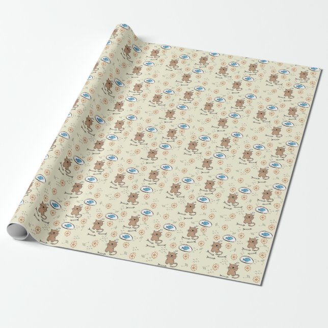cat and fish pattern wrapping paper (Unrolled)