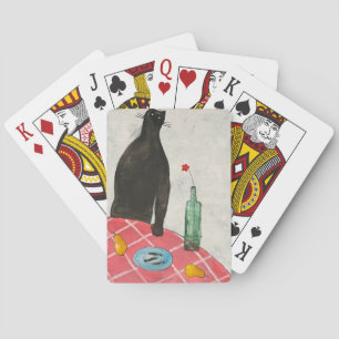 Cat and fish playing cards